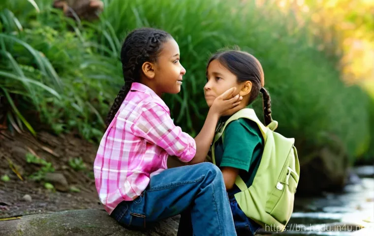 자녀의 친구 관계 지도 - **Prompt:** A dynamic scene depicting two pre-teen children, around 10-12 years old, navigating the ...