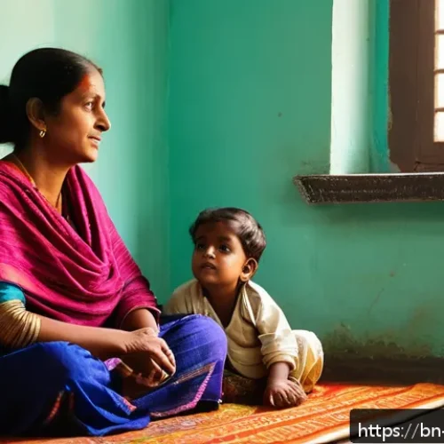 아이의 불안과 두려움 다루는 방법 - A warm, cozy indoor scene showing a Bengali mother attentively listening to her young child who is s...