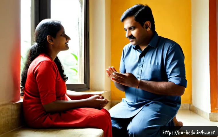 아동 심리와 훈육 방법 - Photorealistic South Asian Bengali family in a calm sunlit living room, a caring mother kneeling at ...